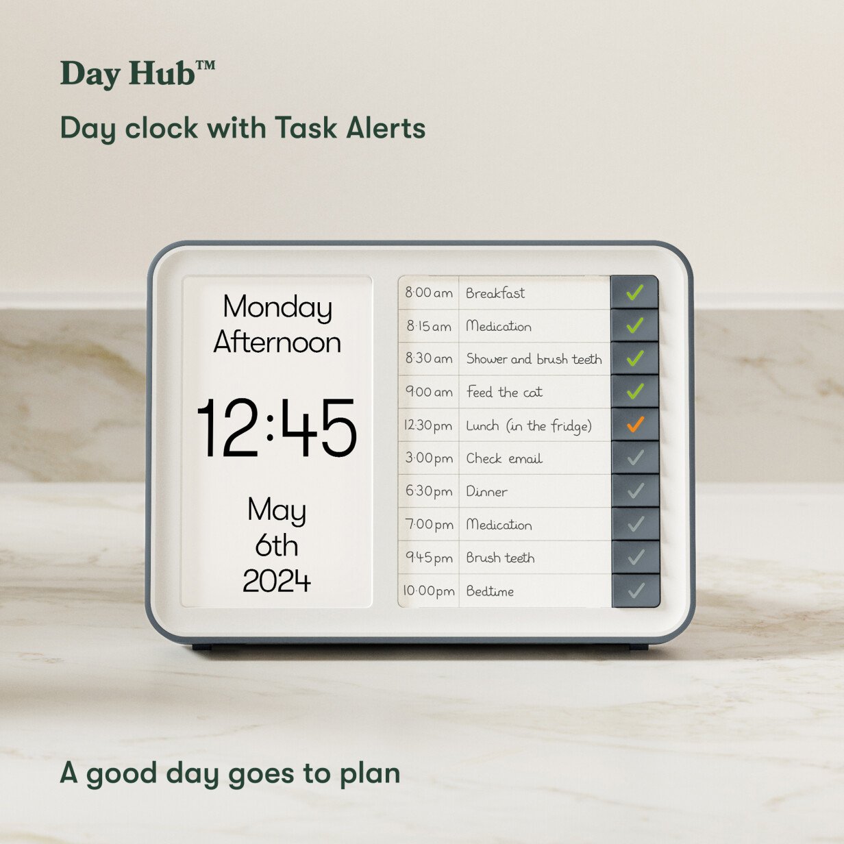Relish Day Hub™ Dementia Reminder Clock with Task Alerts