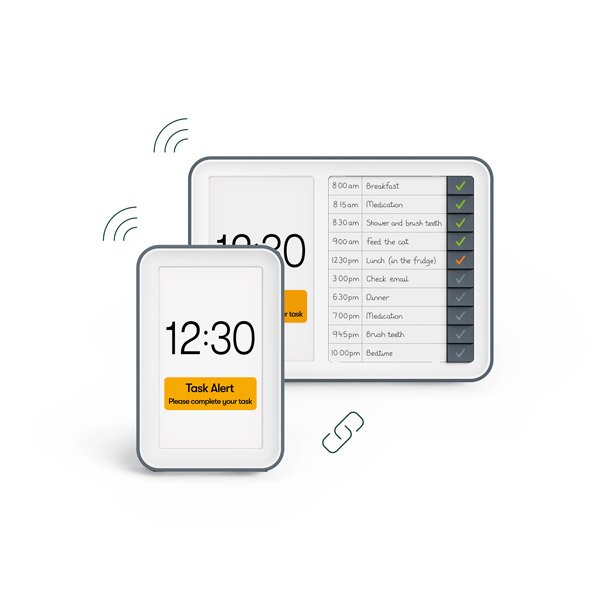 The Day Connect dementia clock pairing with the Day Hub to provide alerts in multiple locations around the home.